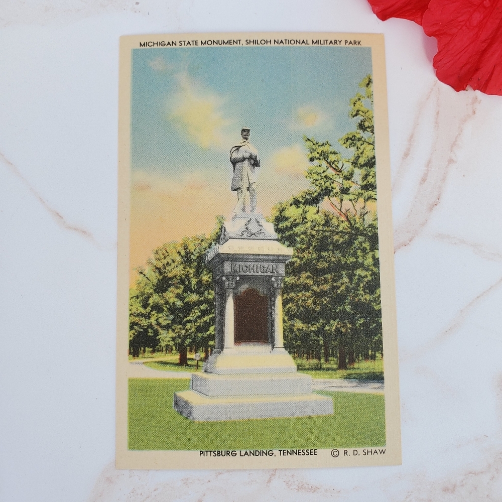 Vintage R.D. Shaw Michigan State Monument  Shiloh Nat'l Military Park Postcard